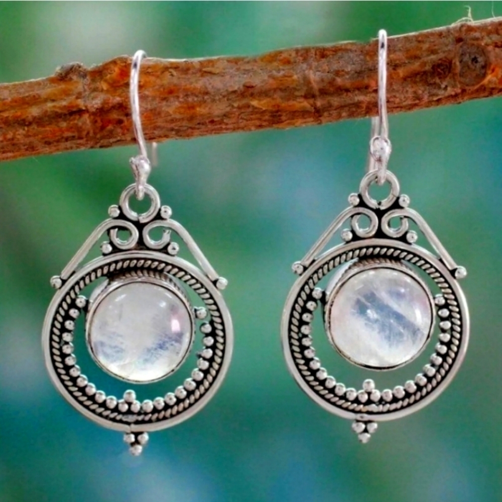 Moonstone drop antique style earrings